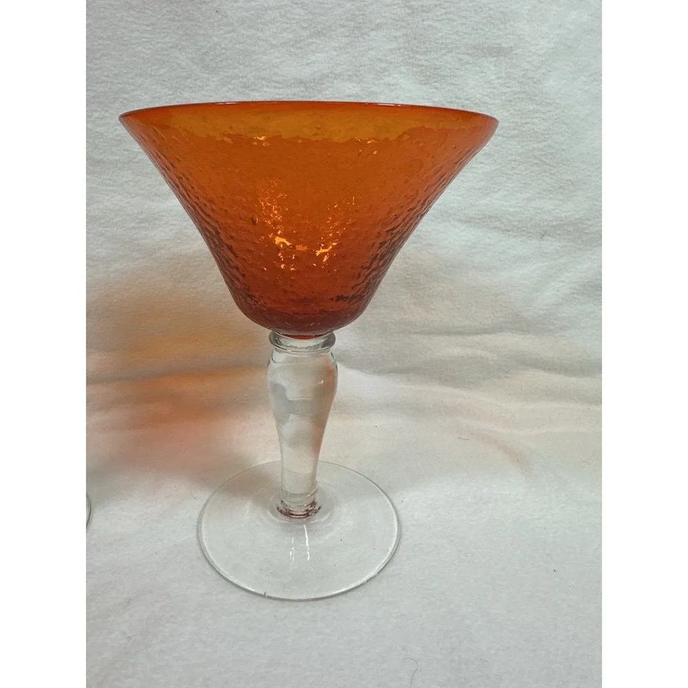 Orange Margarita Glasses Martini Cocktail Seeded Hand Blown 6.5